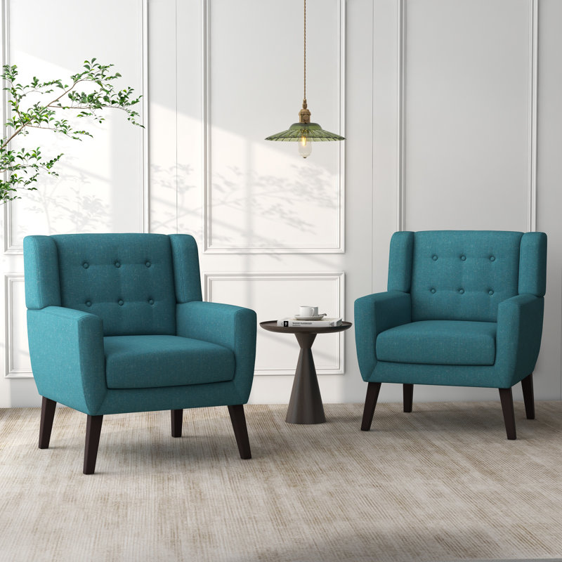 Jaqueze 73.4 Cm Wide Cotton Armchair, Light Blue Linen Blend
