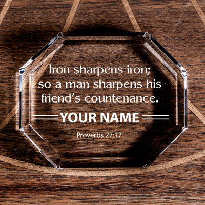 Jestine Personalized Christian: Proverbs 27:17 Iron Sharpens Iron Octagonal Crystal Paperweight - Inspirational Gift