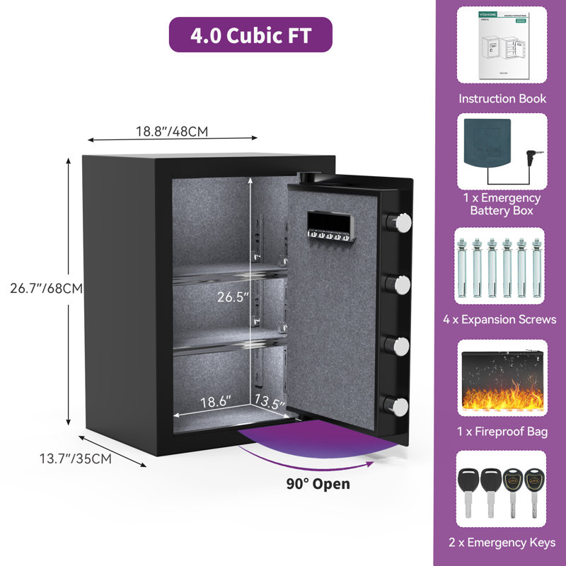 Coffre-fort de sécurité 3 cubes, H 26,7 po x l 18,8 po x P 13,7 po