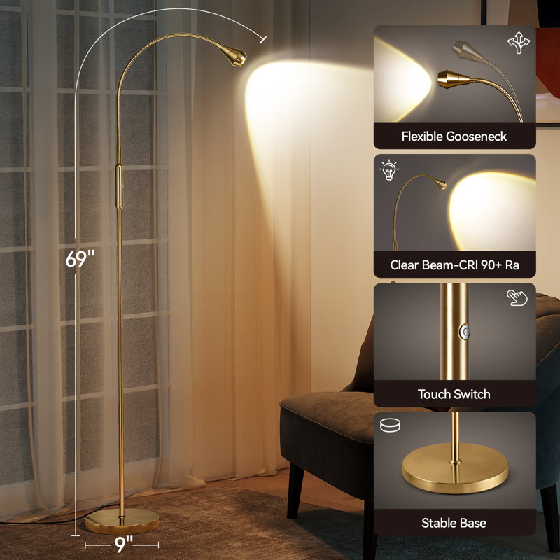 Lampe DEL sur pied 69 "réglable, Or