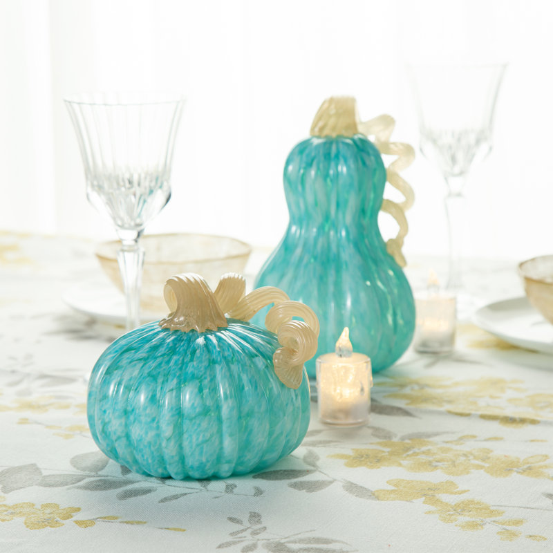 6"D Fall Round Glass Pumpkin, Green