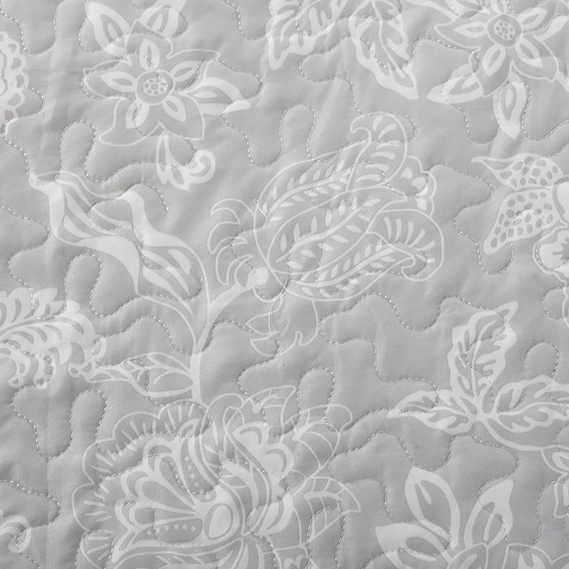 Emma Grey Reversible Twin Microfiber Floral Quilt Set