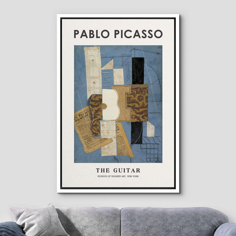 Reproduction d'art classique, "La guitare", reproduction sur toile par Pablo Picasso, H 24 po x l 16 po x P 1,5 po, Blanc