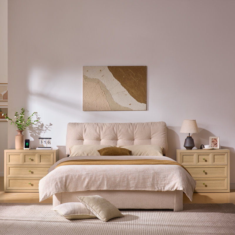 Mid-Century 3D design 31'' W 3-Drawers Nightstands Set of 2, Natural