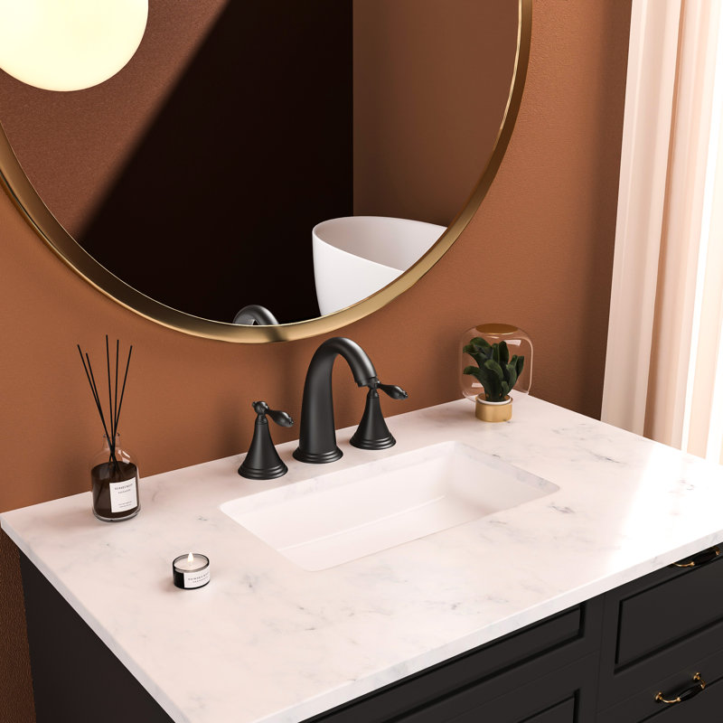 Matte Black Bathroom Faucet Component - 2 Handle 3 Hole, Pop Up Drain, Supply Modern Lavatory Water Lines, Matte Black