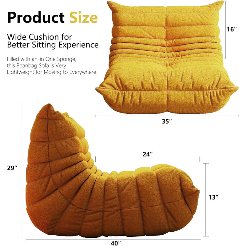 Bean Bag Chair, Fireside Chair, Large Bean Bag Chair For Adults, Bean Bag Chairs For Teens With High-Resilience Foam, Non-Slip Base Floor Lounge Sofa,Living Room (Single)