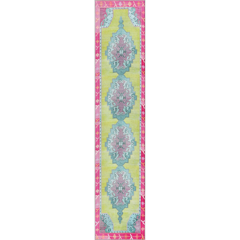 Tapis traditionnel bleu oppi, Tapis de couloir 2 pi 6 po x 12 pi