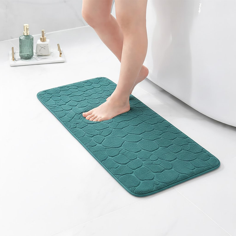Pebble Runner Mat - Memory Foam - 48"L x 18"W for Kitchen, Bathroom and more, Peacock Blue