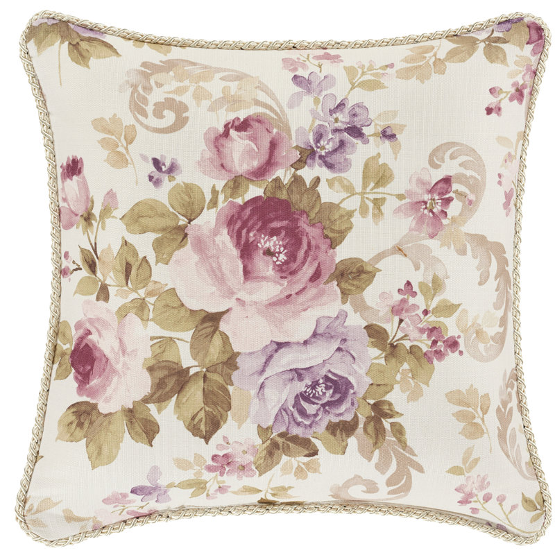 Chambord 16" Square Floral Throw Pillow with Trim
