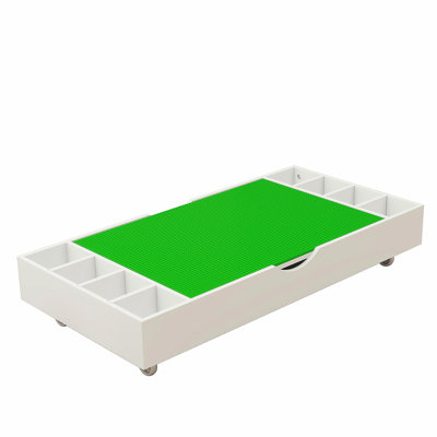 La table de jeu pliable 2 en 1 et organisateur de jouets compatible avec Lego convient au rangement sous le lit ou le canapé - blanc (38 po x 18,7 po x 5,9 po)