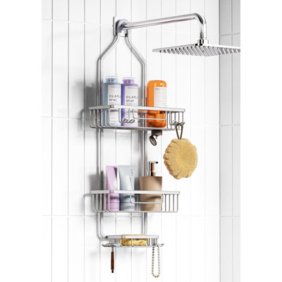 Adjustable Shower Caddy With 3-Tier Large Capacity, Rustproof Aluminum Hanging Organizer, Over Showerhead Design With Hooks And Soap/Razor Holder