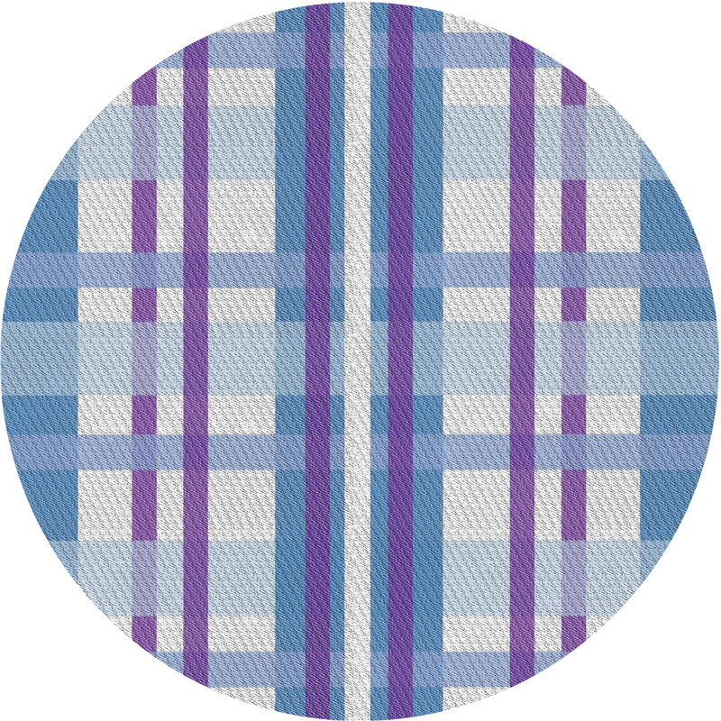Tapis bleu/beige/mauve à motifs, Rond 4 pi