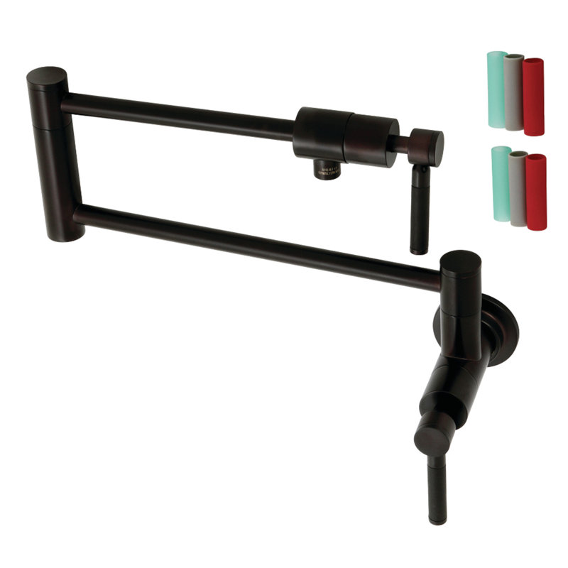 Kingston Brass Manhattan Two-Handle 1-Hole Wall Mount Pot Filler Faucet, Oil Rubbed Bronze, Lever Straight Wrap