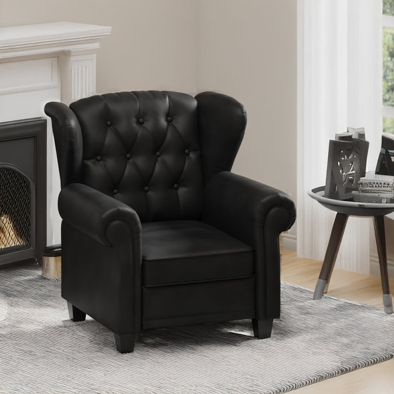 Fauteuil inclinable moderne capitonné avec pieds robustes en bois, Noir, noir, noir, noir