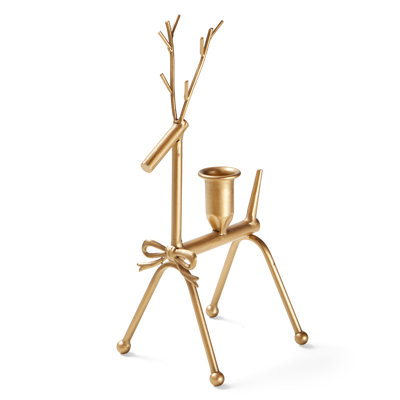 Reindeer Taper Candle Holder Gold Metal Christmas