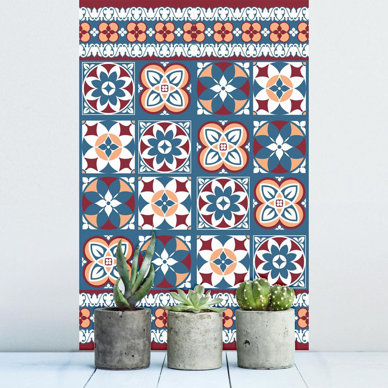  Red & Blue Talavera PVC Peel & Stick Mosaic Tile Sticker 20cm x 20cm 