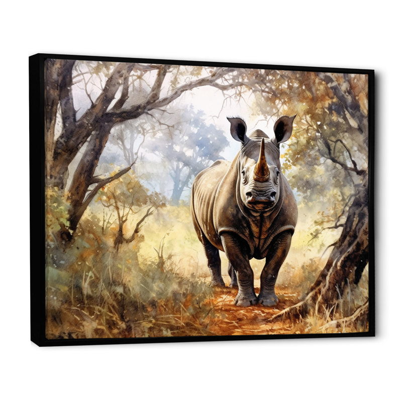 Wild Rhinoceros II sur toile, H 34 po x l 44 po x P 1,5 po, Cadre flottant noir
