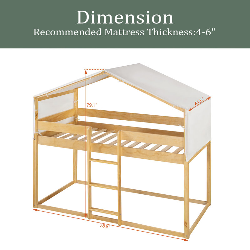 Twin Over Twin Wood Bunk Bed With Tent, Natural
