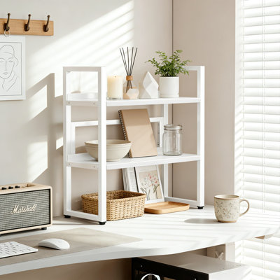 Étagère de bureau réglable à 2 niveaux, support de rangement en métal avec pieds antidérapants, bureau multifonctionnel et rangement pour les livres, les fournitures et la décoration