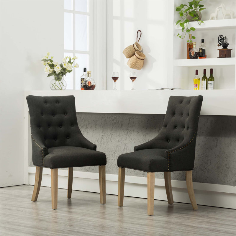 Button Tufted Solid Wood Wingback Hostess Chairs With Nail Heads, Set Of 2, Combining Elegance And Comfort For Dining And Living Spaces