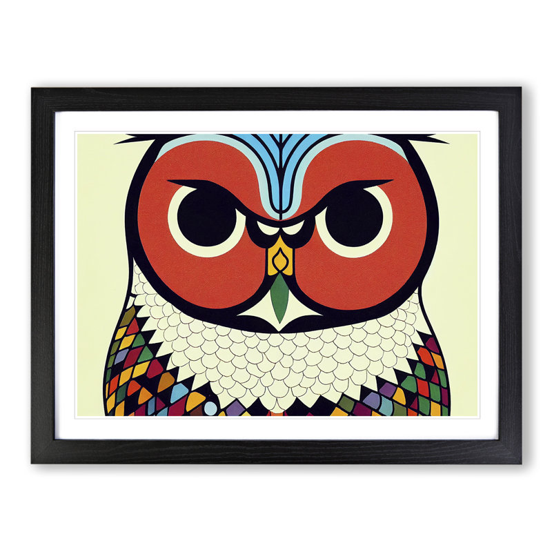 XH1022-6536X Owl Art Retro Vol.5 - Single Picture Frame Print, Black, 46cm H x 64cm W x 2cm D
