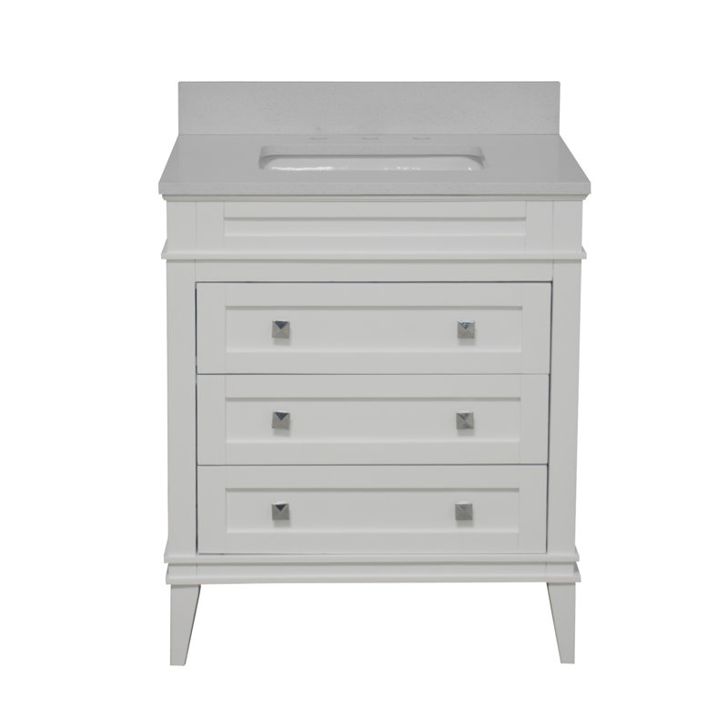 Frankfurt 30" Single Bathroom Vanity Set with White Cabinet and Quartz Countertop, White, Quartz