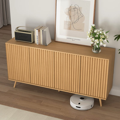 4 - Door Sideboard Storage Cabinet With Adjustable Shelves And A Distinctive Honeycomb Design. A Functional Piece For Different Rooms, Easy To Assemble Organize Long Doors, Shelves, Feature.