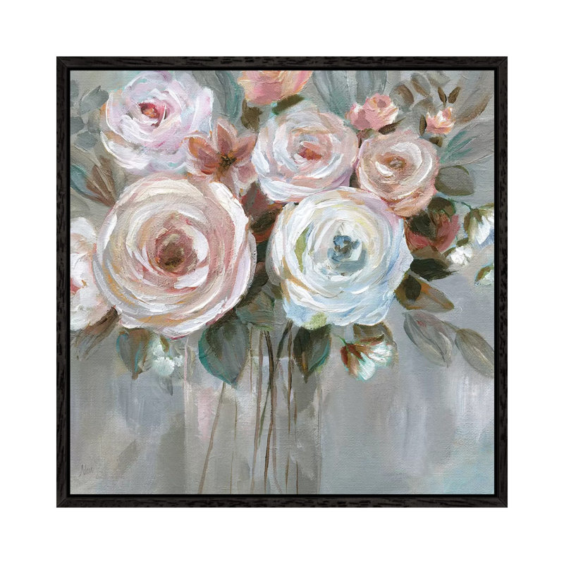 Bouquet In Blush by Nan - Painting on Canvas, Black Framed Canvas, 93.98 cm H x 93.98 cm W