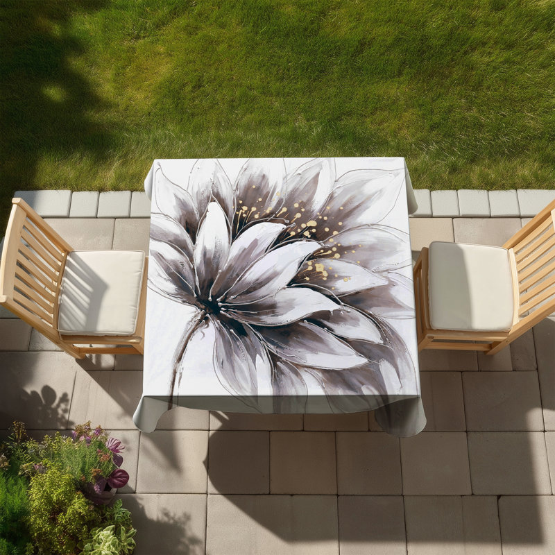 Purple Flower with Gold Center Tablecloth | Floral Home Decor, Purple/Beige