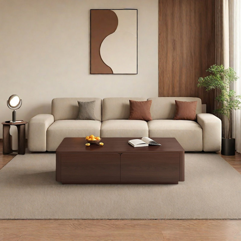 Table basse en cerisier avec 4 tiroirs de rangement, H 16,53 po x l 51,18 po x P 27,56 po