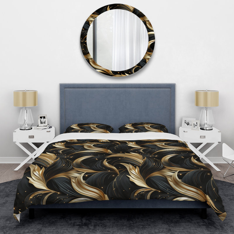Ensemble de housse de couette en marbre Midnight Charm Gold And Black III, Housse de couette pour très grand lit et 2 très