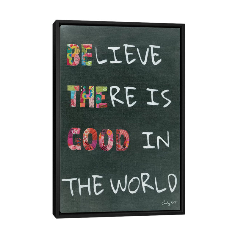 «Believe Saying», art textuel sur toile tendue, H 26 po x l 18 po x P 1,5 po, Toile avec cadre noir, Pas de tapis