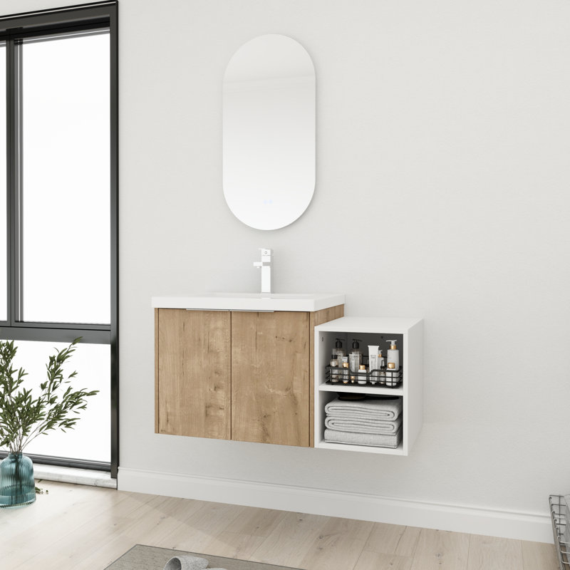 Ensemble de meuble-lavabo simple 35,62 po avec plateau en résine Nolawit, Chêne