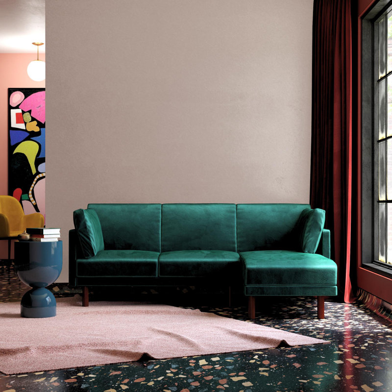 Auryon Small Double 204.5cm Velvet Futon Sofa, Green