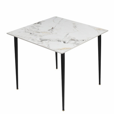 High Glossy Gray 32"" Solid Modern Slate Square Dining Table Marble Sintered Stone Top Steel Base -  UNHO, JJ-XZ329-LFC