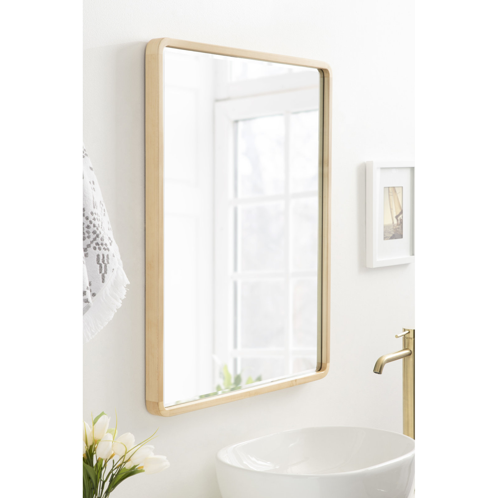 Branca Wood Flat Mirror, 30" x 24", Natural
