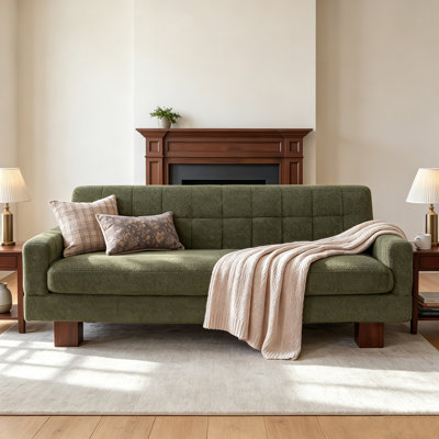Modern Loveseat Sofa, Boucle Fabric Biscuit Back Loveseat with Square Arms and Single Cushion Seat, Upholstered 2-Seater Couch for Living Room and Bedroom, Green