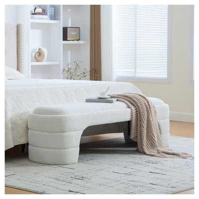 Banc de chambre rembourré blanc de 65 po de large avec repose-pieds de bout pour l'entrée et le salon