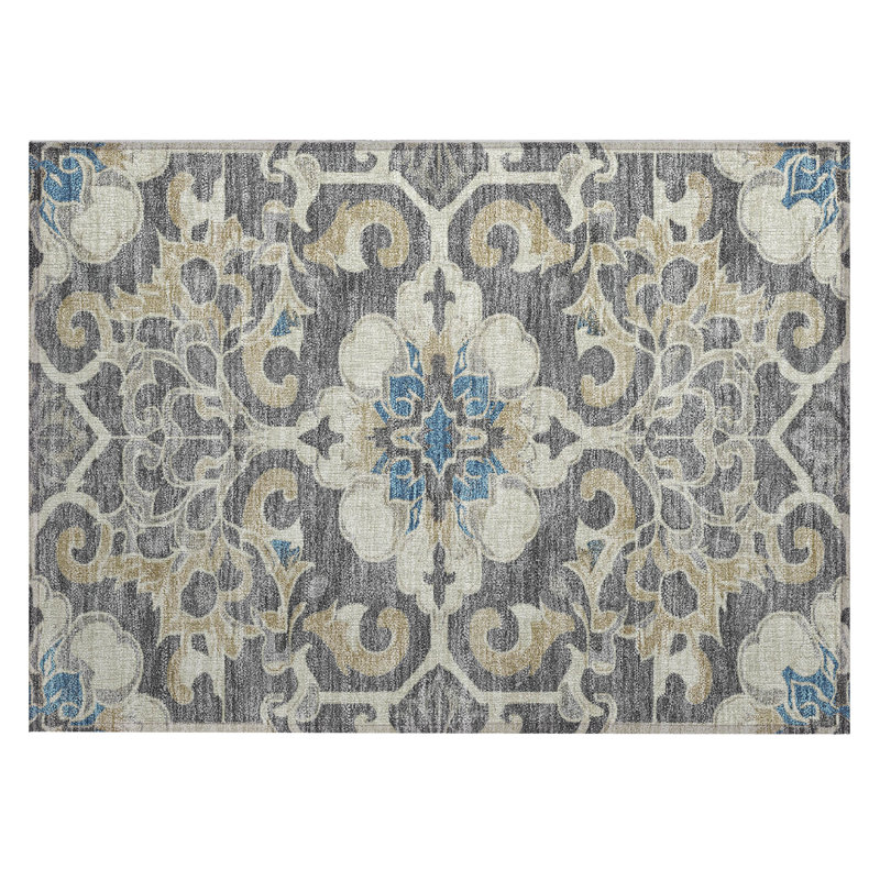 Machine Washable Indoor/Outdoor Xhevrie Beige Rug, Rectangle 1'8" x 2'6"