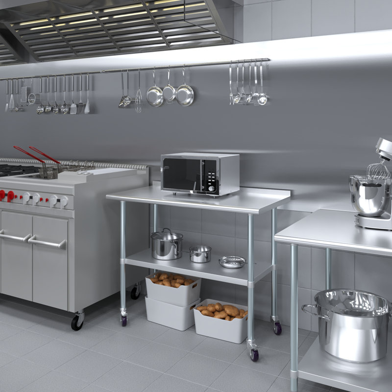 48'' Stainless Steel Work Table with Backsplash and Casters
