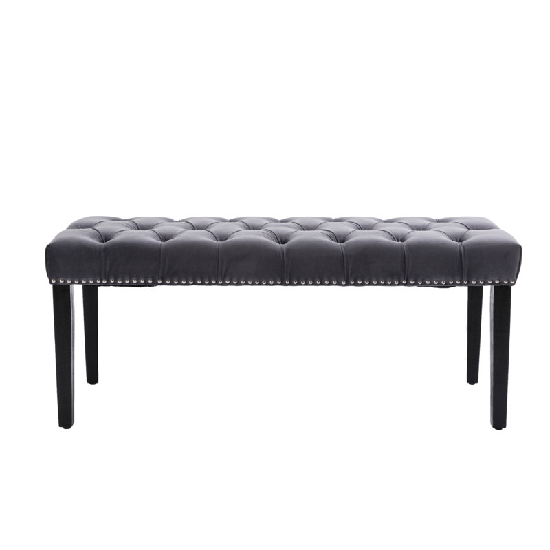 Heng Ming Upholstered Tufted Bench Ottoman , Velvet Dining Bench Bedroom Bench  Footrest Stool Accent Bench For Entryway Dining Room Living Room, Dark Gray
