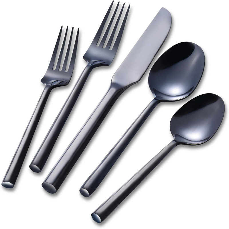 Ensemble de couverts 20 pièces en acier inoxydable avec finition polie miroir, poignée hexagonale, va au lave-vaisselle, idéal pour la maison, la fête, le mariage ou la pendaison de crémaillère