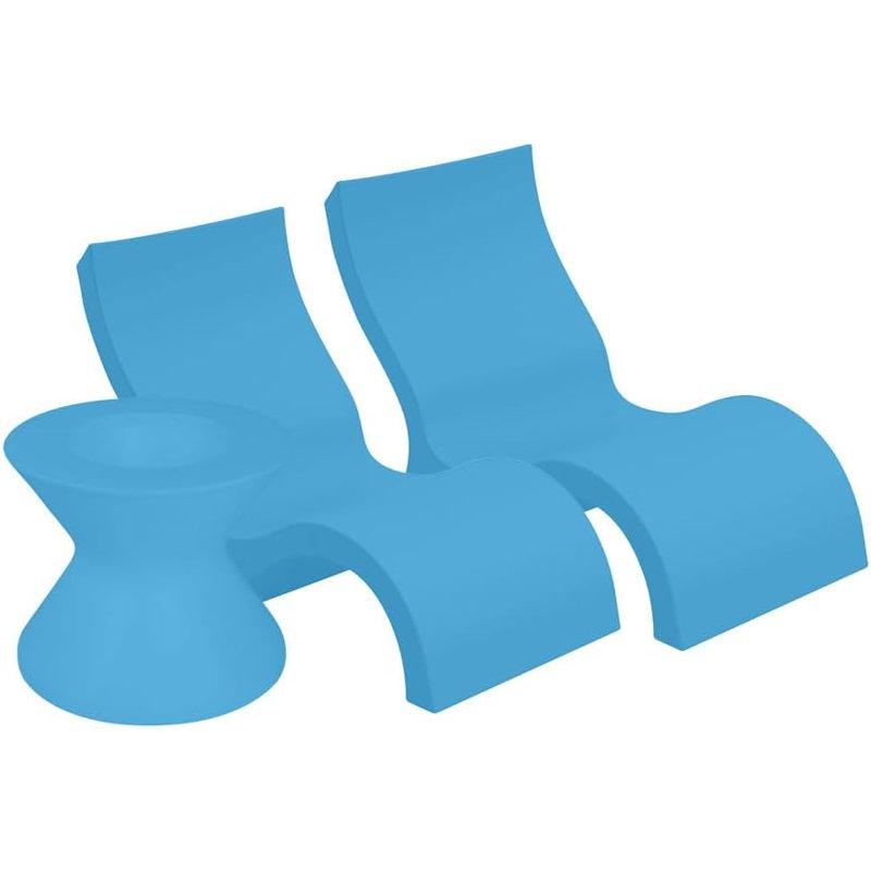 Ledge Lounger Signature Lowback Chairs with Signature Tall Ice Bin Side Table, Blue