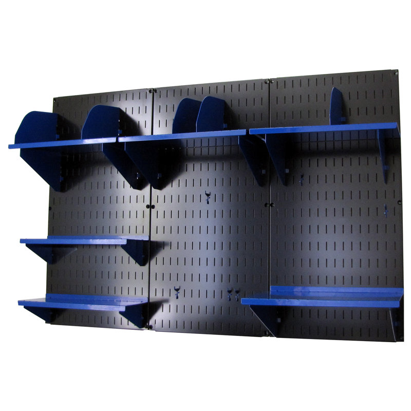 Metal Wall Organizer, Black/Blue Shelf and Divider