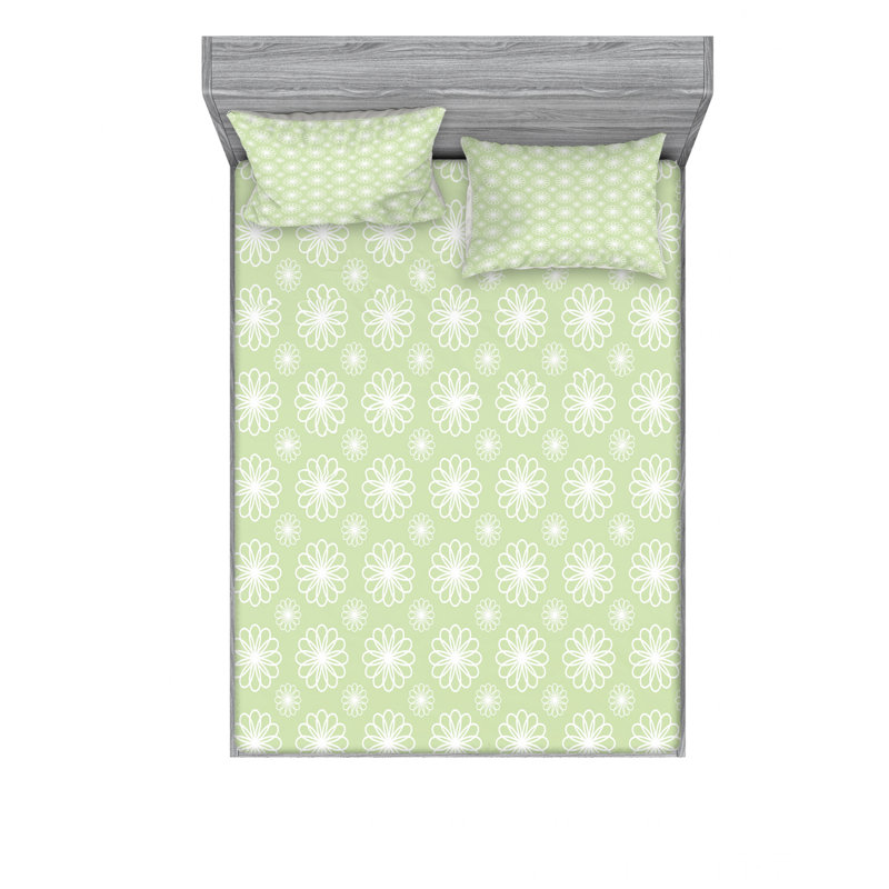 Microfiber Paisley Sheet Set, Full/Double Sheet Set with Fitted Sheet, Ornamental Flowers Paisley