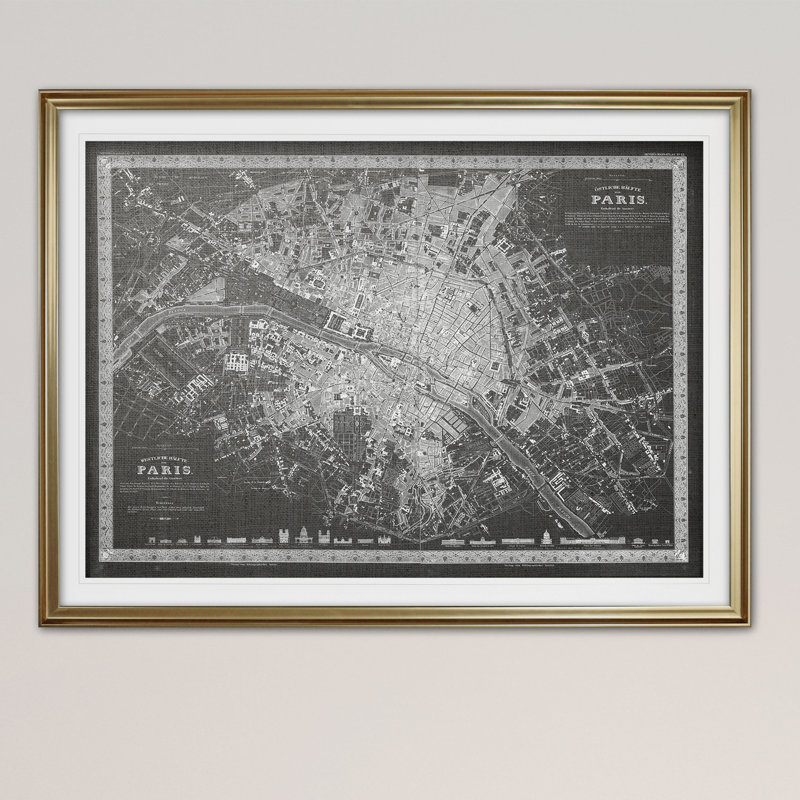 « rétro paris map map », impression, H 20 po x l 24 po x P 1,5 po, Noir