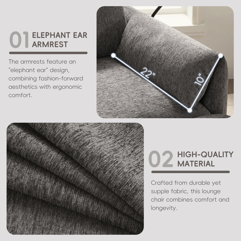 Canapé simple avec repose-pieds 56,5 po Chenille, Gris