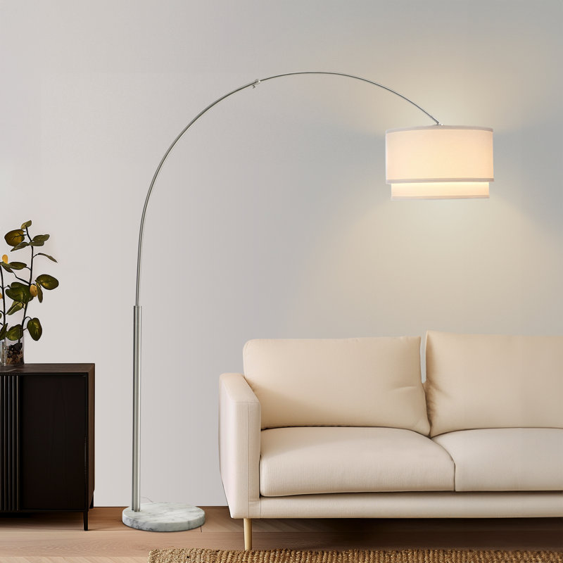 Mason 81" Modern White LED Arc Floor Lamp with Adjustable Drum Shade