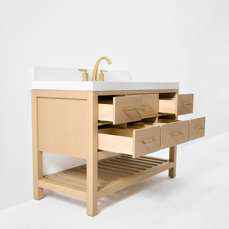 Elizabeth 48'' W Single Vanity, Oak/Rose Gold, Pure White Quartz