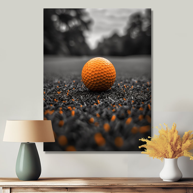 Monogramme de balle de golf orange et gris I - salon de golf mural, Toile tendue, H 32 po x l 16 po